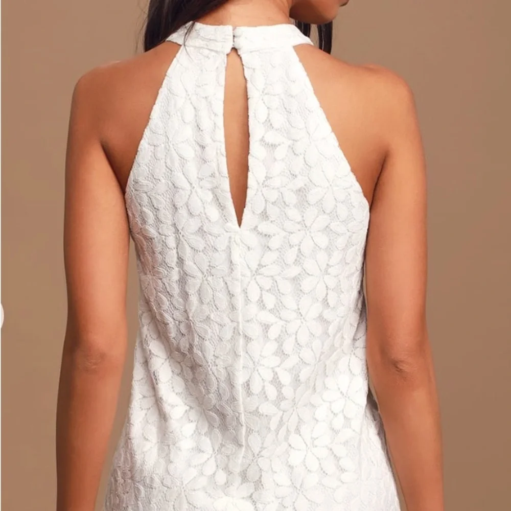 Lulu's White Lace Halter Shift Dress - Picture 3 of 7